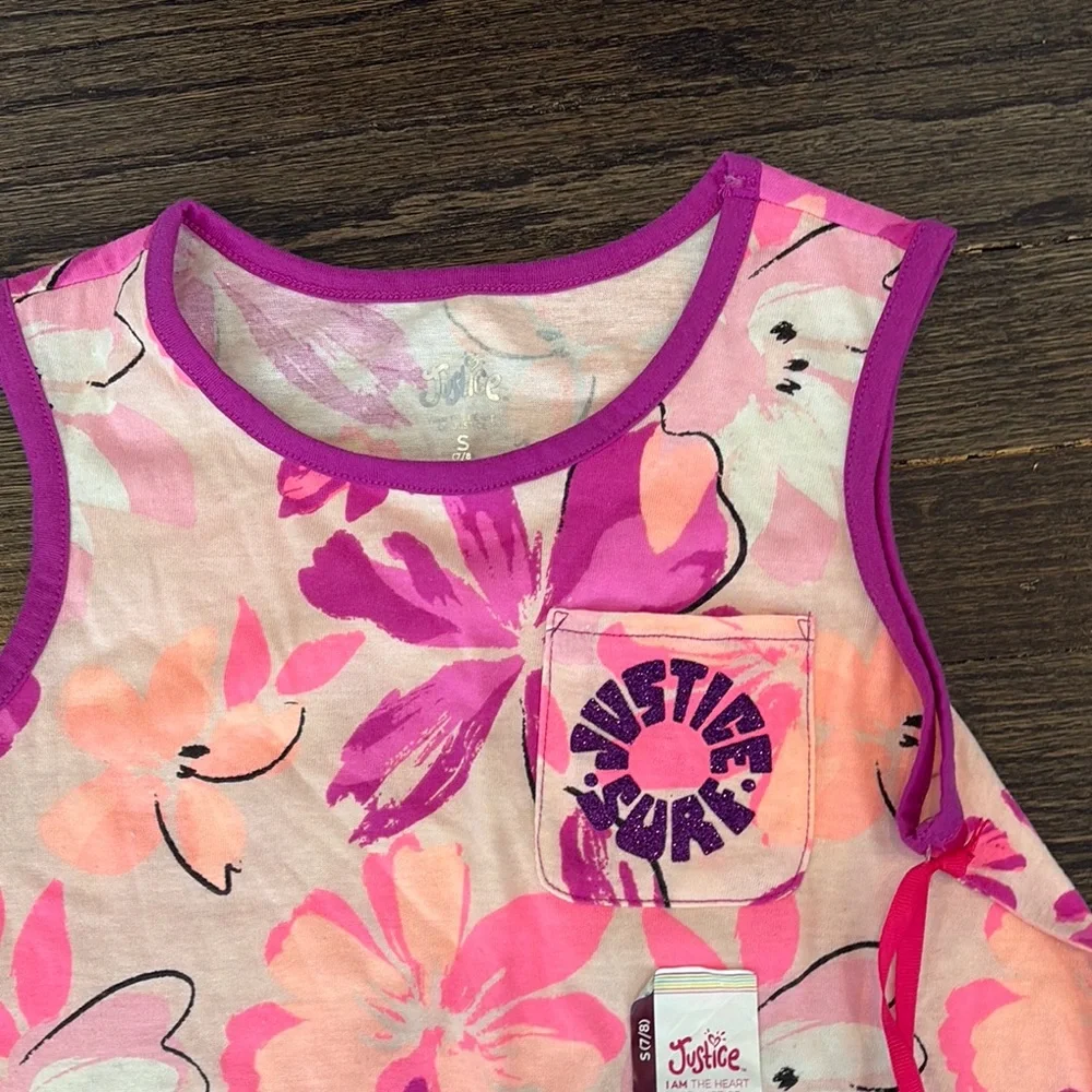 NWT- Justice Girls' Pink Floral Tank Top (size 7/8)